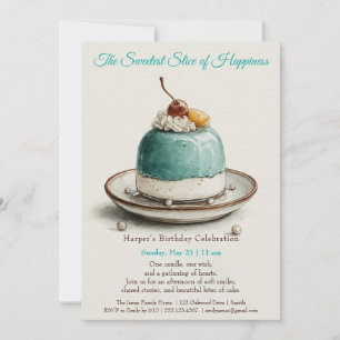 Elegante blaue Aquarell-Torte Geburtstagseinladung Einladung