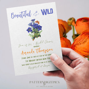Elegante blaue Aquarell-Wildblumen Hochzeitsfeier Einladung