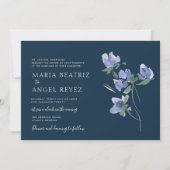 elegante blaue Aquarellblüte Einladung zur Hochzei (Vorderseite)