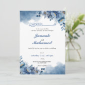 Elegante Blaue Aquarellfarben Bläserne muslimische Einladung (Stehend Vorderseite)
