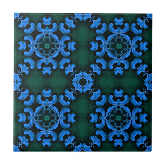 Elegante blaue Arabesken-Musterfliese Fliese (Vorderseite)