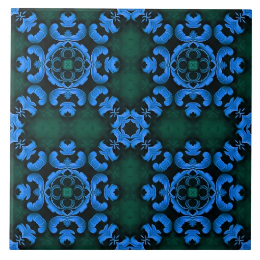 Elegante blaue Arabesken-Musterfliese Fliese (Vorderseite)