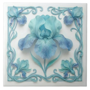 Elegante blaue Art Deco stilisierte Lilien Fliese