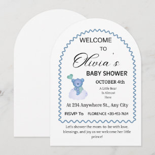 Elegante Blaue Bär-Bogen-Baby-Einladung Wh Einladung