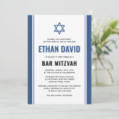 Elegante, blaue Bar mitzvah-Einladungen Einladung (Stehend Vorderseite)