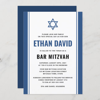 Elegante, blaue Bar mitzvah-Einladungen Einladung