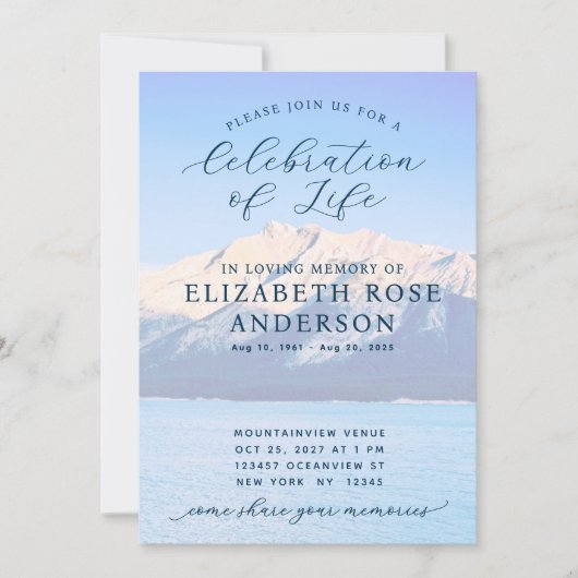 Elegante Blaue Berge Feier zum Gedenken an das Leb Einladung (Vorderseite)