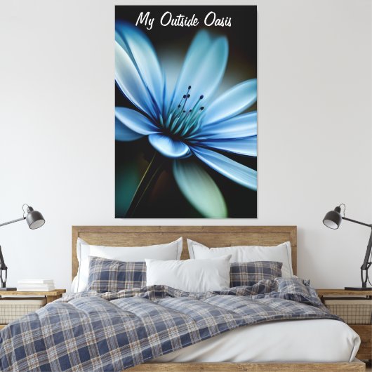 Elegante blaue Blume auf schwarzem Hintergrund Leinwanddruck (Insitu (Schlafzimmer))