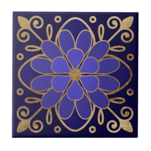 Elegante Blaue Blume Azulejo Fliese