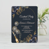 Elegante blaue Blume-Ballons, Weinruhestand Einladung (Stehend Vorderseite)