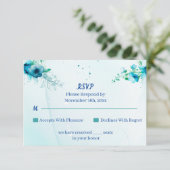 Elegante blaue Blume - individuelle Hochzeit RSVP Karte (Stehend Vorderseite)