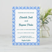Elegante Blaue Blume Kirchen Save The Date (Stehend Vorderseite)