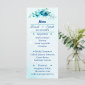 Elegante blaue Blume Personalisiert Hochzeitsessen Menükarte (Stehend Vorderseite)