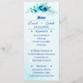 Elegante blaue Blume Personalisiert Hochzeitsessen Menükarte (Vorderseite)