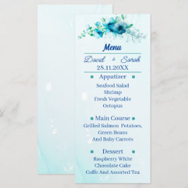Elegante blaue Blume Personalisiert Hochzeitsessen Menükarte