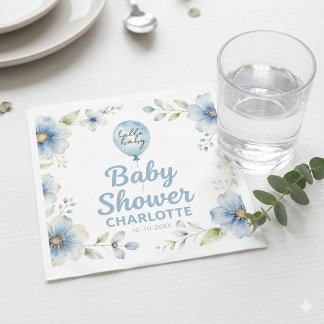 Elegante blaue Blumen-Baby-Shower-Serviette mit Ba Serviette