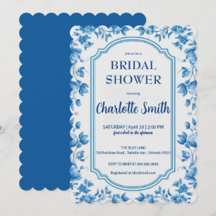 Elegante blaue Blumen-Chinoiserie-Junggesellinnena Save The Date