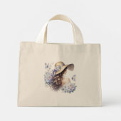 Elegante blaue Blumen-Damentasche Mini Stoffbeutel (Rückseite)