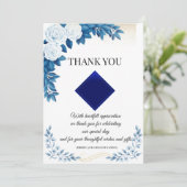 Elegante blaue Blumen-Dankeskarten Einladung (Stehend Vorderseite)