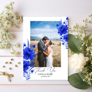Elegante blaue Blumen-Foto Dankeskarte