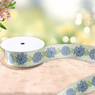 Elegante blaue Blumen Frühlingsfloristik Satinband