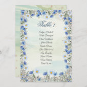 Elegante blaue Blumen-Hochzeit Sitzplan Karte (Vorne/Hinten)