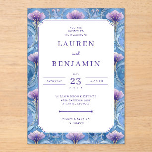 Elegante blaue Blumen-Hochzeitseinladung Acryleinladungen