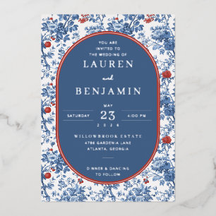 Elegante blaue Blumen-Hochzeitseinladung Folieneinladung