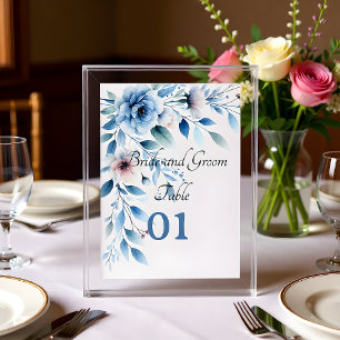 Elegante blaue Blumen-Hochzeitstischkarte Tischnummer