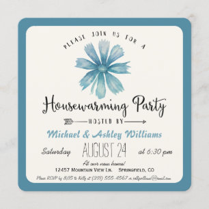 Elegante blaue Blumen-Housewarming-Party-Einladung Einladung