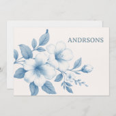 Elegante blaue Blumen im Hintergrund Dankeskarte (Vorne/Hinten)