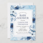 Elegante blaue Blumen mit einer Baby-Dusche Einladung (Vorderseite)