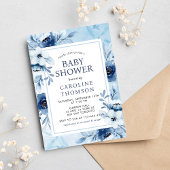 Elegante blaue Blumen mit einer Baby-Dusche Einladung
