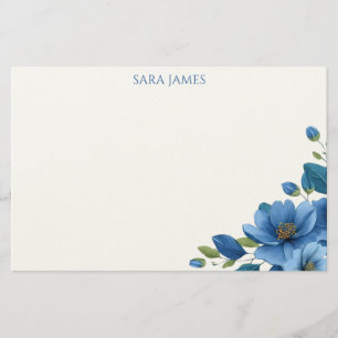Elegante blaue Blumen-Notizkarte für persönliche K Briefpapier
