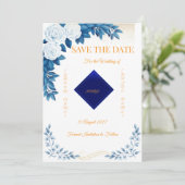 Elegante blaue Blumen-Save-the-Date-Karte Save The Date (Stehend Vorderseite)
