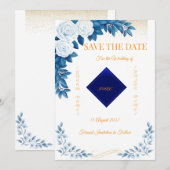 Elegante blaue Blumen-Save-the-Date-Karte Save The Date (Vorne/Hinten)