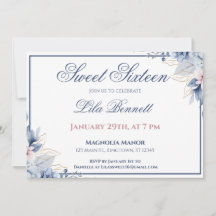 Elegante blaue Blumen-Sweet-16-Einladung