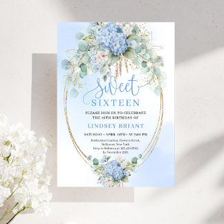 Elegante blaue Blumen-Sweet-16-Geburtstagseinladun Einladung