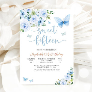 Elegante blaue Blumen Sweet Fifteen Einladung