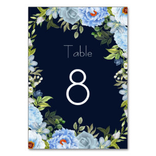 Elegante blaue Blumen Tischnummer