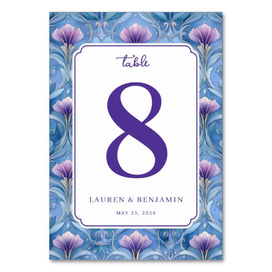 Elegante blaue Blumen-Tischnummer Tischnummer (Vorderseite)