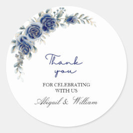 Elegante blaue Blumen- und Botanik-Hochzeitsaufkle Runder Aufkleber