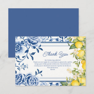 Elegante blaue Blumen und gelbe Zitronen-Brautjung Dankeskarte