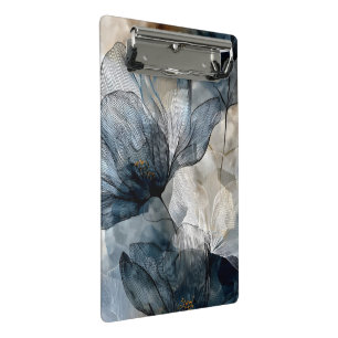 Elegante blaue Blumen-Wasserfarben-Abstraktkunst Mini Klemmbrett
