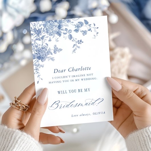 Elegante blaue Blumen werden Sie meine Brautjungfr Einladung