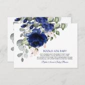Elegante blaue Blumenbücher für Baby Begleitkarte (Vorne/Hinten)