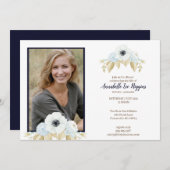 Elegante blaue Blumenfeier des Leben-Begräbnisses Dankeskarte (Vorne/Hinten)