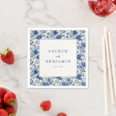 Elegante blaue Blumengrenze Serviette (Beispiel)