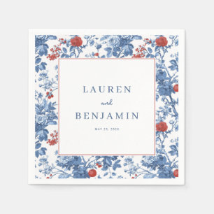 Elegante blaue Blumengrenze Serviette