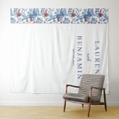 Elegante blaue Blumengrenze Wandteppich (Beispiel (Horizontal))